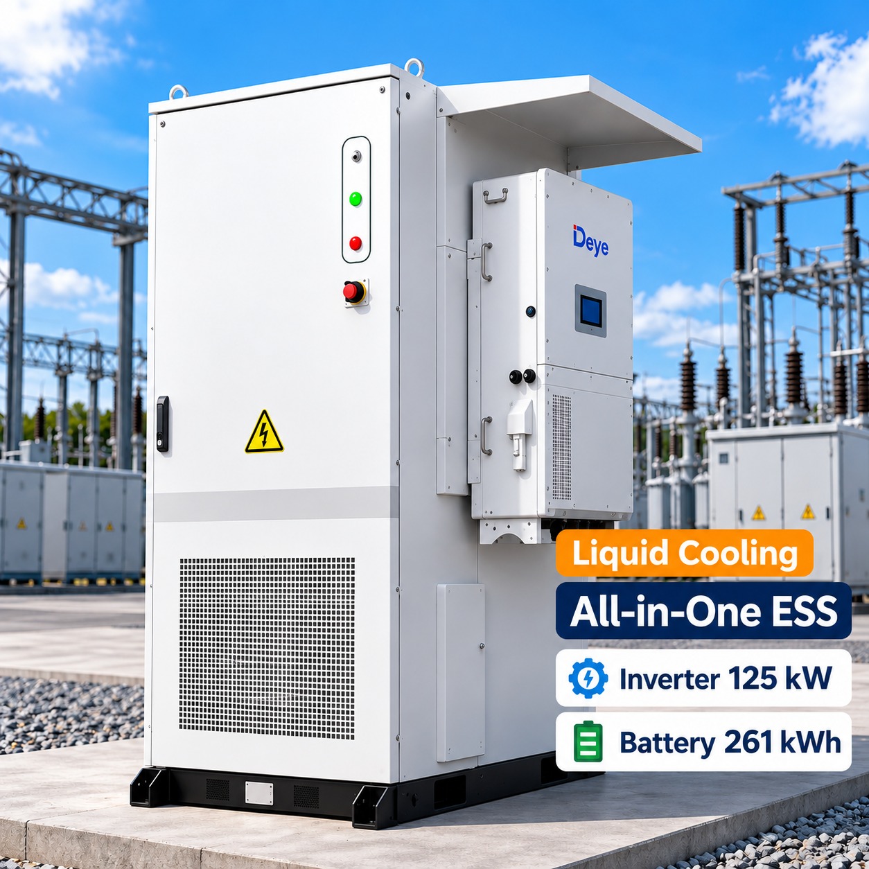 Deye 125 kW hybrid inverter with 261 kWh liquid-cooled lithium battery BESS